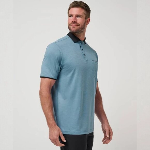NWT Mens Travis Mathew Size L Captians Blue Featherweight Pocket Golf Polo Shirt - Picture 1 of 7